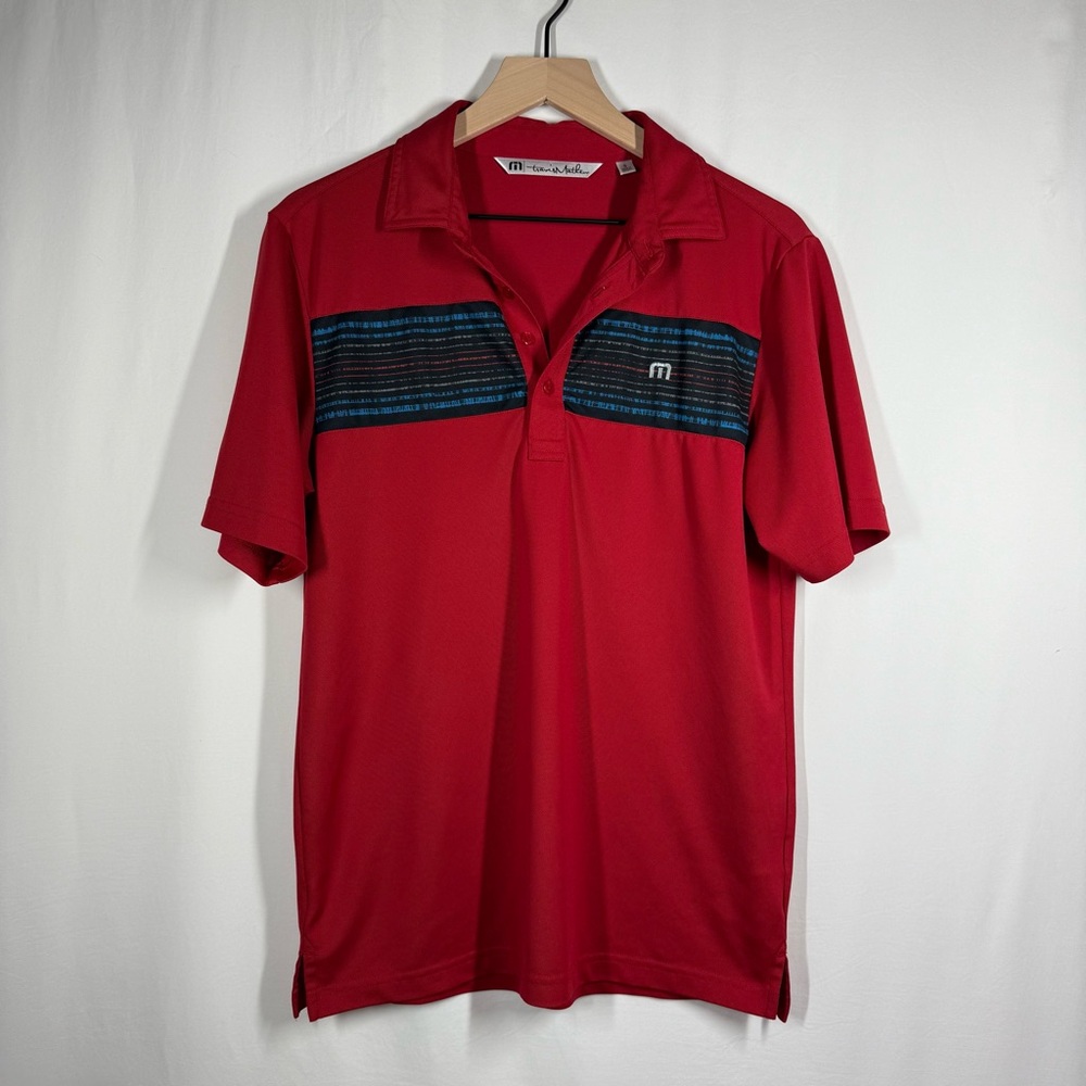 Travis‎ Mathew Polo Shirt Mens Sz S Short Sleeve Red With Stripe Golf G58